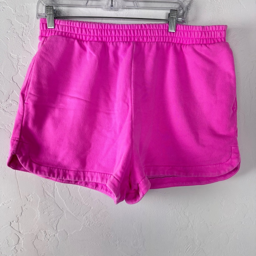 Gap Sweat Set 2 Piece Bright Neon Hot Pink Fleece Shorts Shirt Cotton Lounge - Picture 2 of 13